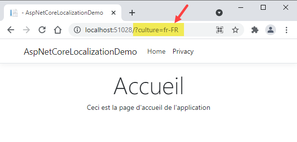 Switch ASP.NET Core Culture to French using Query String