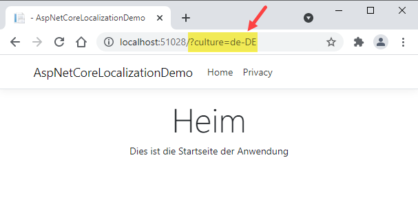 Switch ASP.NET Core Culture to German using Query String