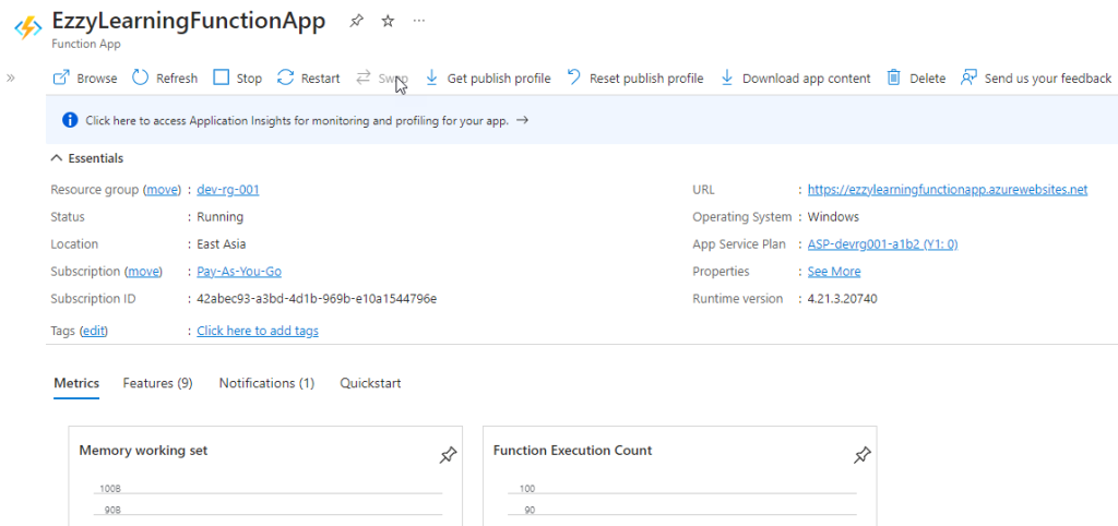 View Azure Functon App in Azure Portal