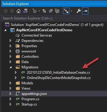 View Entity Framework Core Migrations in Solution Explorer