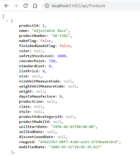 Web API returns JSON for DataTables